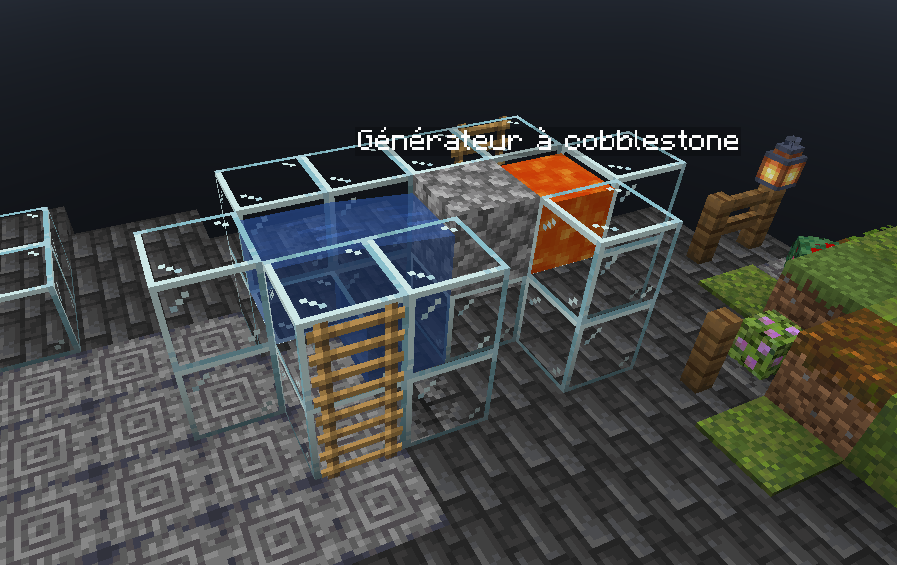 Générateur de cobblestone sur une île Skyblock